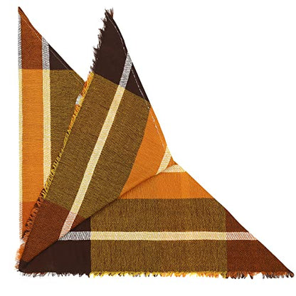 American Trends Scarfs for Women Winter Triangle Scarf Classic Plaid Warm Scarf Soft Scarves Knitted Wrap Shawl - color: Brown & Orange