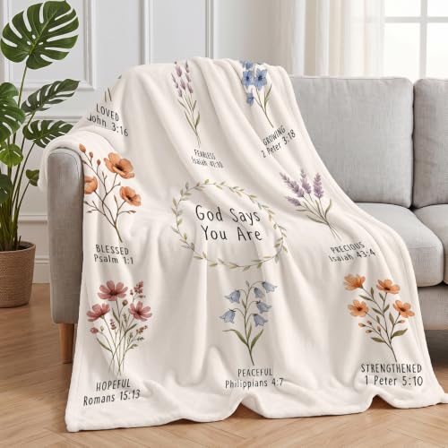COMFAR Christian Floral Throw Blanket, Christian Gifts for Women, Baptism/Religious/Inspirational/Catholic/Encouragement/Birthday Gifts for Women, First Holy Communion Gifts for Girls 40"x 60" - color: Christian1, size: 40"x 60"