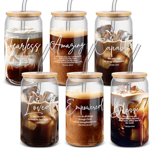 Funnymoom 6 Pcs Christian Glass Cup Gift Bulk for Women, Classic, Clear - color: Clear, style: Classic