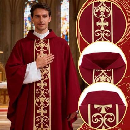 Clergy Vestments Chasuble Cross Robe Priest Cloak Church Mass - color: Red