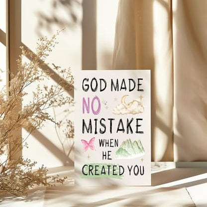 God Made No Mistake When He Created You Card Inspirational Christian Encouragement Cards Faith Affirmation Gift for Friend Bestie Prayer Partner Family Coworker Spouse - color: God Made No Mistake