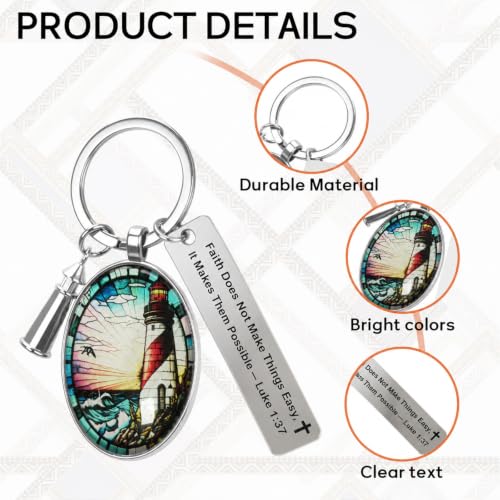 3D Glass Lighthouse Keychain with Bible Verses,Christian Gifts for Women Faith - color: Luke 1:37