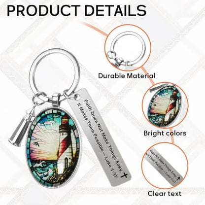 3D Glass Lighthouse Keychain with Bible Verses,Christian Gifts for Women Faith - color: Luke 1:37