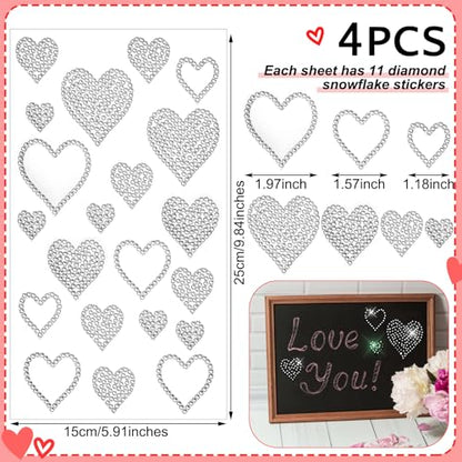 Epakh 84 Pcs Silver Heart Stickers Glitter Bling Rhinestone Sticker - color: Silver, size: Heart