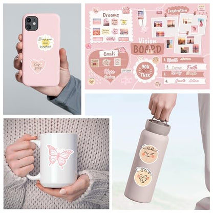 Vision Board Stickers for Women, Motivational Quote Decals for Journals - color: Pink Motivational
