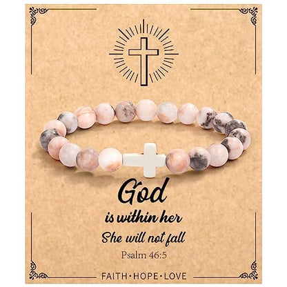 Christian Grandparents - Day Gifts for Women, Religious Cross Bracelet - color: Godis-Pink