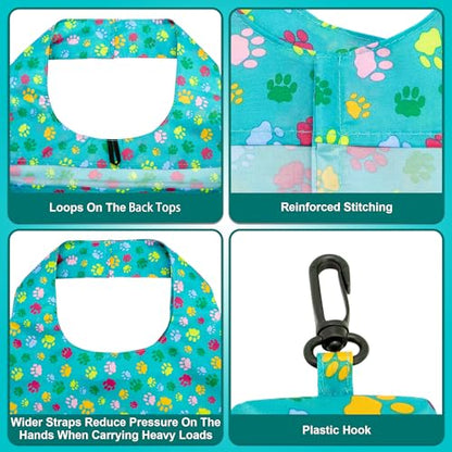 HOLYLUCK Reusable Grocery Bags,Heavy Duty Foldable Shopping Tote Bag (Standard, 3 Green Dog Paw Prints) - color: 3 Green Dog Paw Prints, style: Standard