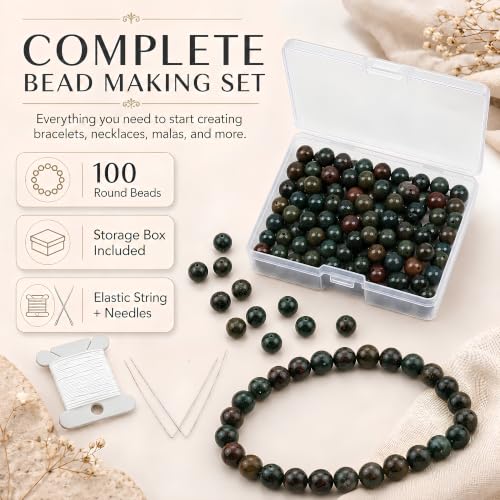 Cherry Tree Collection 100PCS 6mm Bloodstone Round Bead Craft Kit - color: bloodstone, size: 6mm
