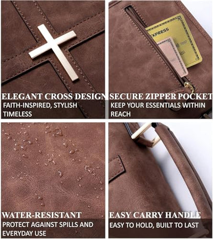 Vegan Leather Bible Cover Case, Bible Bag for Men Women, Gift Box Packaging - color: Brown