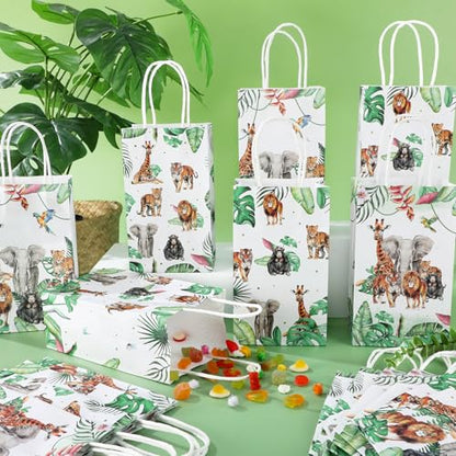 24Pcs Jungle Birthday Party Favor Bags Safari Animals Themed Party Decorations Jungle Wild Theme Treat Bags Zoo Animals Gift Goodie Bag for Forest Wildlife Animal Gold Safari Zoo Birthday Supplies