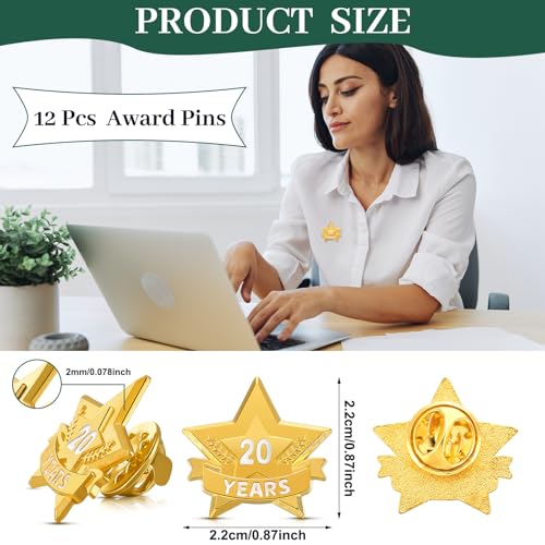 Tigeen 12 Pcs Year Service Reward Pins Star Enamel Pins, 20 Years - style: 20 Years