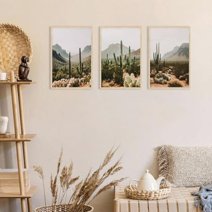 YUFEIART 3 Piece Green Sonoran Cactus Framed Wall Art Set of 3 12x16 - color: Green Cactus, size: 12x16 Framed