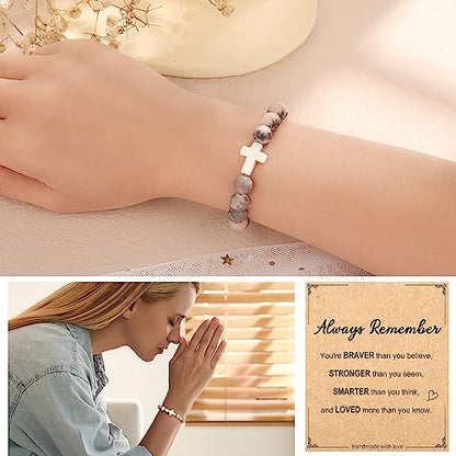 Christian Grandparents - Day Gifts for Women, Religious Cross Bracelet - color: Always-Pink