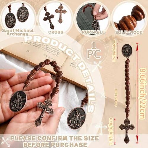 Bovemee Saint Benedict Medal Prayer Pocket Rosary Catholic Brown Wood Beads with Medalla de san benitol and Crucifix, 9 Inch - color: Brown SaintArchange Beads
