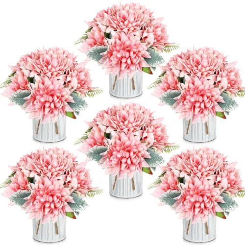 6 Set Pre-Made Flower Table Centerpieces (Retro Pink, 6 X Dahlias Table Centerpieces) - color: Retro Pink, size: 6 X Dahlias Table Centerpieces