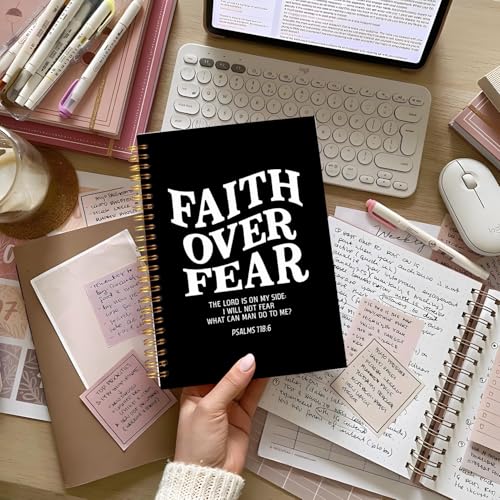 Lacama Black Inspirational Notebook Journal, Christian Gifts for Women, 160 Pages，Bible Journal Notebooks for Note Taking, Office School Supplies, 5.5"x8.3" Faith Over Fear Christian Spiral Notebooks