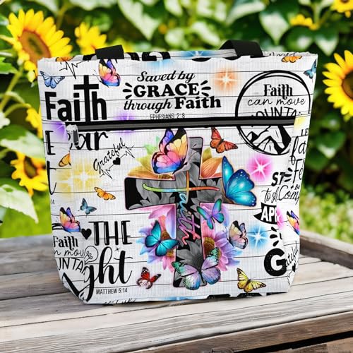 84hoods 15 inch Large Tote Bag for Work for Women. Christian Faith, Jesus God Religious Gift. Waterproof Shoulder Bag. - color: Saved By Grace