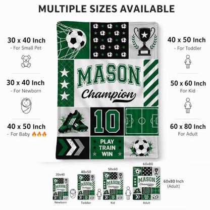 Personalized Soccer Baby Blanket, Custom Football Baby Blanket - color: Green #9