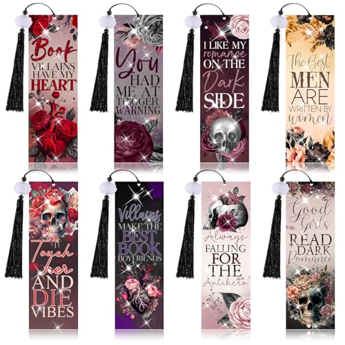 8 Pieces Dark Romance Diamond Art Bookmarks 5d Beaded Bookmark Acrylic Tassel Bookmark for DIY Making Beginners Adults Arts Craft Supplies (Dark Romance) - color: Dark Romance