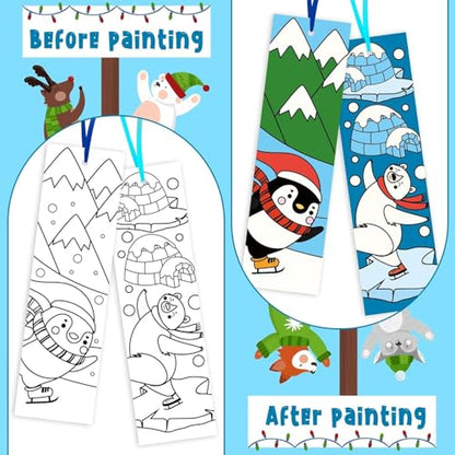 Haooryx Christmas Winter DIY Bookmarks - 75Pcs Color Your Own Polar Animals Bookmarks Creative DIY Penguins Sea Lions Coloring Blank Book Mark Teacher Student Reader Classroom Rewards Paper Art Craft - style: Polar Animal
