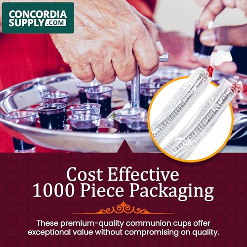 Concordia Supply Communion Cups and Unleavened Communion Bread - 1-3/8" Recyclable Hard Plastic Cups (1000 Count) & 1/2" Altar Bread (1000 Count), Made in USA, Ideal for Church Holy Communion Services