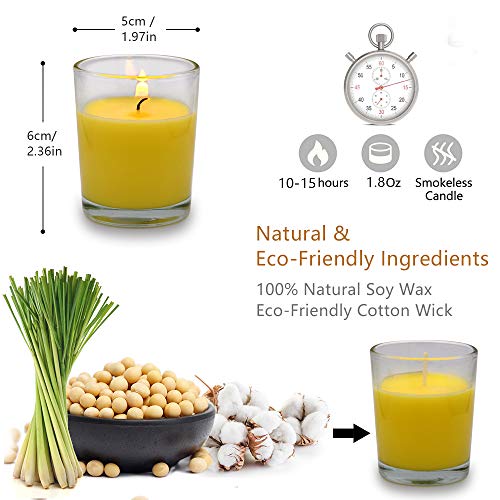 Small Citronella Candles Outdoor and Indoor Soy Wax Votive Candles for Party Dinner and Camping - 12 Hours Burn Time, Set of 12 - color: Yellow