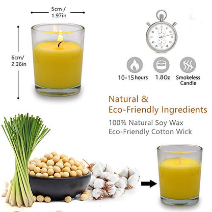 Small Citronella Candles Outdoor and Indoor Soy Wax Votive Candles for Party Dinner and Camping - 12 Hours Burn Time, Set of 12 - color: Yellow