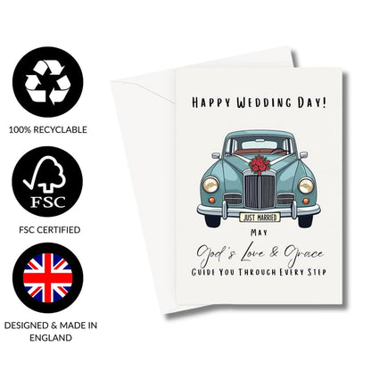 Blessings On Your Wedding Day Card for Bride and Groom | Married Couple In Front of Church Illustration with Bible Verse 1 Corinthians 13:13 | God Writes The Best Love Stories | Christian Couples | Congratulations on your Marriage For Religious Friends an