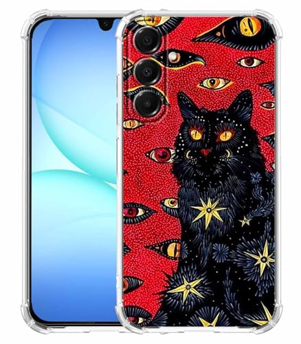 Black Cat Case for Samsung Galaxy A17,Hippie Psychedelic Art Collage,Trendy Soft TPU Bumper Case,SA17 - color: Black Cat, size: Samsung Galaxy A17