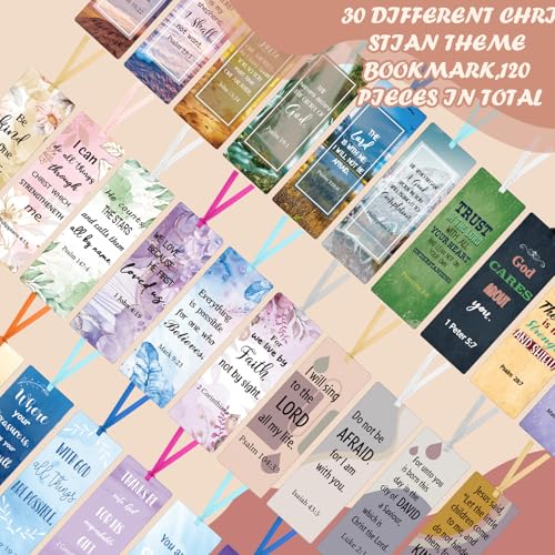 Chinco 120 Pack Christian Bookmarks Bible Verse Bookmarks with Scripture Religious Inspirational Quotes Bible Cards Easter Sunday School Gifts Church Supplies(Mixed Style) - style: Mixed Style