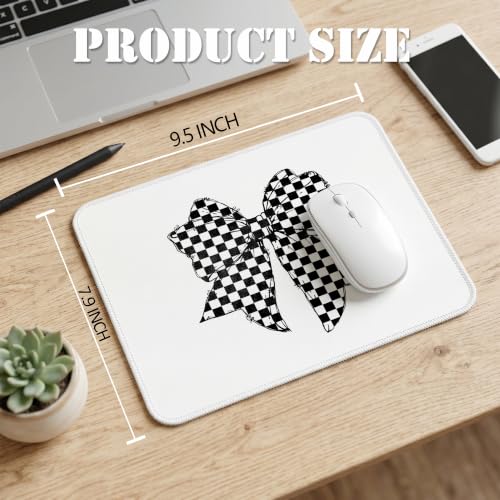 Black White Checkerboard Bow Mouse Pad Cute Desk Pad 9.5x7.9 Inch - color: Checkerboard Bow