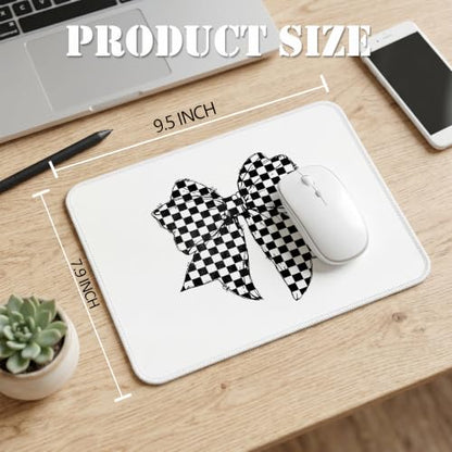 Black White Checkerboard Bow Mouse Pad Cute Desk Pad 9.5x7.9 Inch - color: Checkerboard Bow