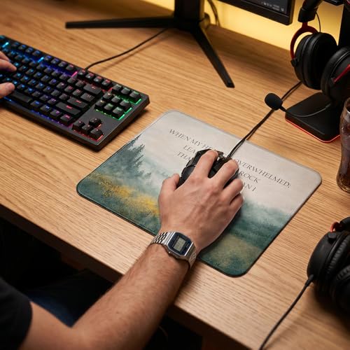 Christian Mouse Pad, When My Heart is Overwhelmed Forest Mountain Religious Scripture Bible Mouse Pad for Home Office Computer Laptop Desk Accessories, 9.5x7.9 Inch - color: Christian