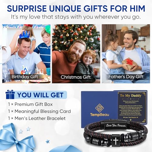Christian Brown Leather Bracelet for Men - Double-Row Braided Leather Faith Cross Bracelets Bangle Religious Baptism Inspirational Bible Verse Jewelry Gift for Young Men Teenage, Adjustable Wristband - color: Love you forever