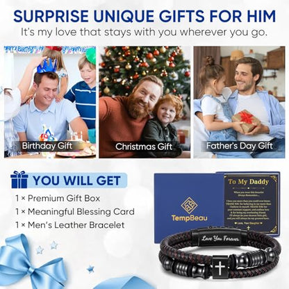 Christian Brown Leather Bracelet for Men - Double-Row Braided Leather Faith Cross Bracelets Bangle Religious Baptism Inspirational Bible Verse Jewelry Gift for Young Men Teenage, Adjustable Wristband - color: Love you forever