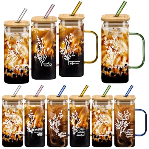 10 Pcs Employee Appreciation Glass Cup 13.5oz Teacher Gift - style: Thanks Style