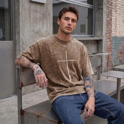 Wrenpies Christian Jesus Shirts for Men God Faith Religious Tshirt Cross Bible Verse Tops Acid Wash Oversized Graphic Tees - color: Coffee, size: X-Large