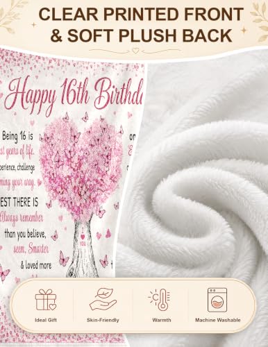 Sweet 16 Gifts for Girls, Sweet 16 Blankets,16th Birthday Gifts - color: 16 Pink Tree