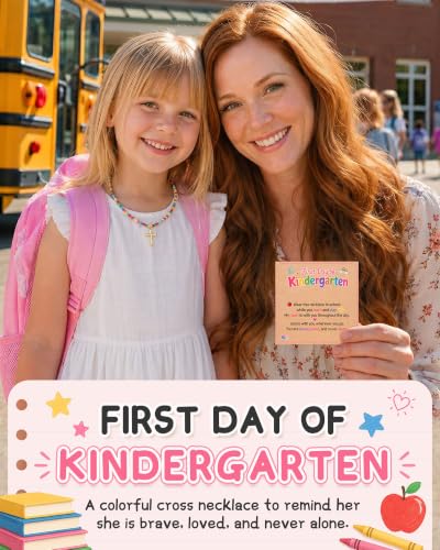 PINKDODO Colorful Bead Cross Necklace First Day of Kindergarten Pre K Gifts - style: Kindergarten