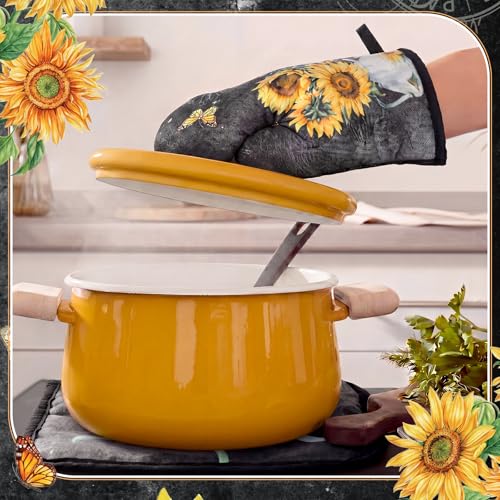 Leinuosen 8 Pcs Black Sunflower Kitchen Towels Dishcloths Accessories Set - color: Black, style: Sunflower