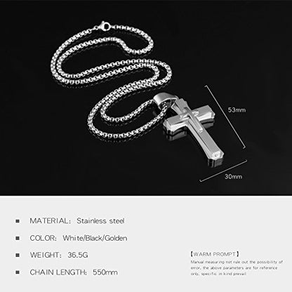 OLEVS Men's Cross Pendant Necklace Large Stainless Steel Cross Pendant Necklace for Men Women - color: silver-all