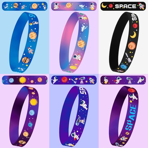 JUNEBRUSHS 42pcs Outer Space Party Favors Silicone Bracelets 6 Designs - style: Outer Space Style