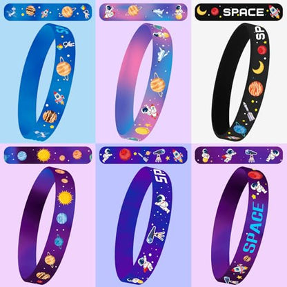 JUNEBRUSHS 42pcs Outer Space Party Favors Silicone Bracelets 6 Designs - style: Outer Space Style