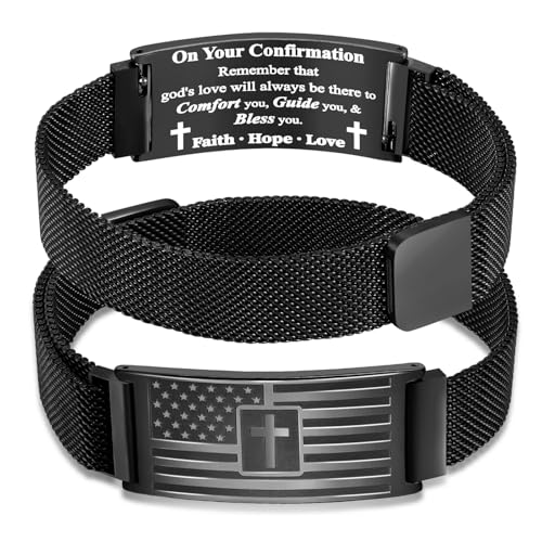 DuoDiner Cross Bracelet for Men Gifts Christian Confirmation Baptism Gifts - color: Black, size: Flag Cross-Confirmation