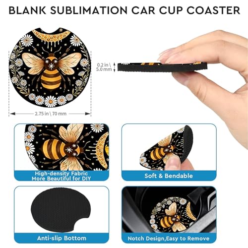 2 Pack Bee Car Cup Holder Coasters Universal Neoprene Coasters - color: Bee