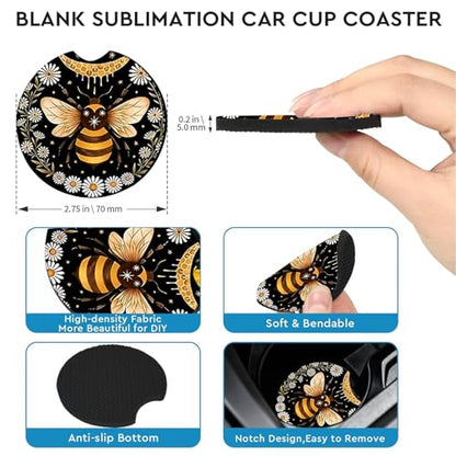 2 Pack Bee Car Cup Holder Coasters Universal Neoprene Coasters - color: Bee