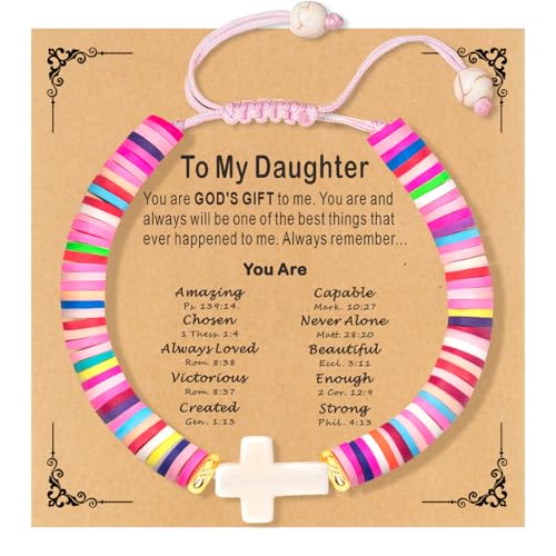Cute Cross Bracelet Teen Girl Gifts Trendy Stuff Christian Gifts for Kids/Girls/Boys/Teens/Women Jewelry Colorful Jesus Bracelets Christmas Religious Communion Baptism Confirmation Gifts - color: 3-Daughter