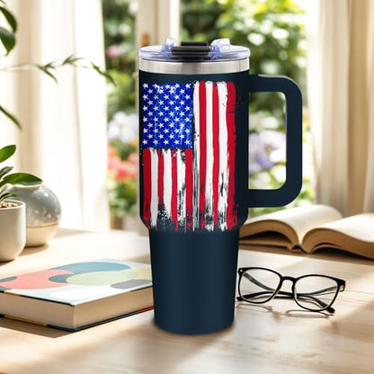 DUUV American USA Flag Tumbler 40oz, Insulated Blue 4th of July Cup Gifts - color: Truth Flag