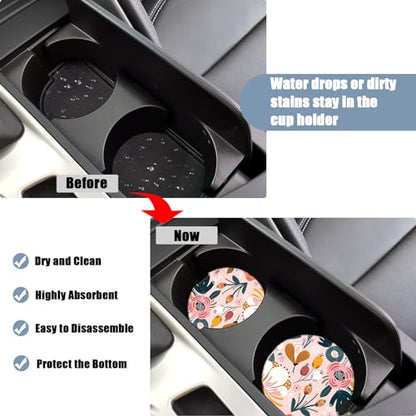 Cup Holders Car Coasters - Boho Flower Absorbent Ceramic Coaster, Drink Cup Holder Coasters, Auto Accessories for Women & Men, Pack of 2 - color: Boho Flower