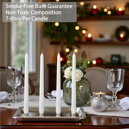 24 Pack White Taper Candles丨Taper Candles 10 Inch Dripless丨Unscented & Smokeless Candlesticks Bulk丨7-8 Hours Long Burning Tall Candles丨Ideal for Christmas Weddings Parties Dinner - color: White, size: 24 Pack Taper Candle